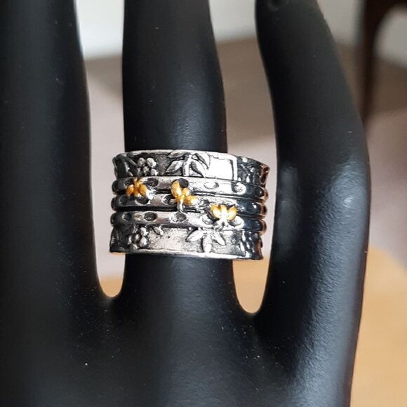 NWOT  Made in Italy silver wide band ring with 3 little bees. - Picture 1 of 3
